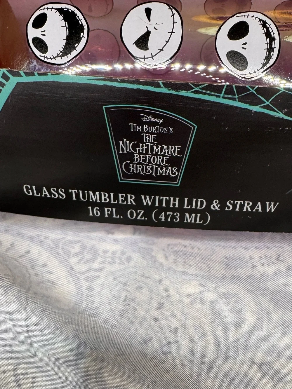 Nightmare Before Christmas Jack 16oz. glass tumbler & glass straw & bamboo lid